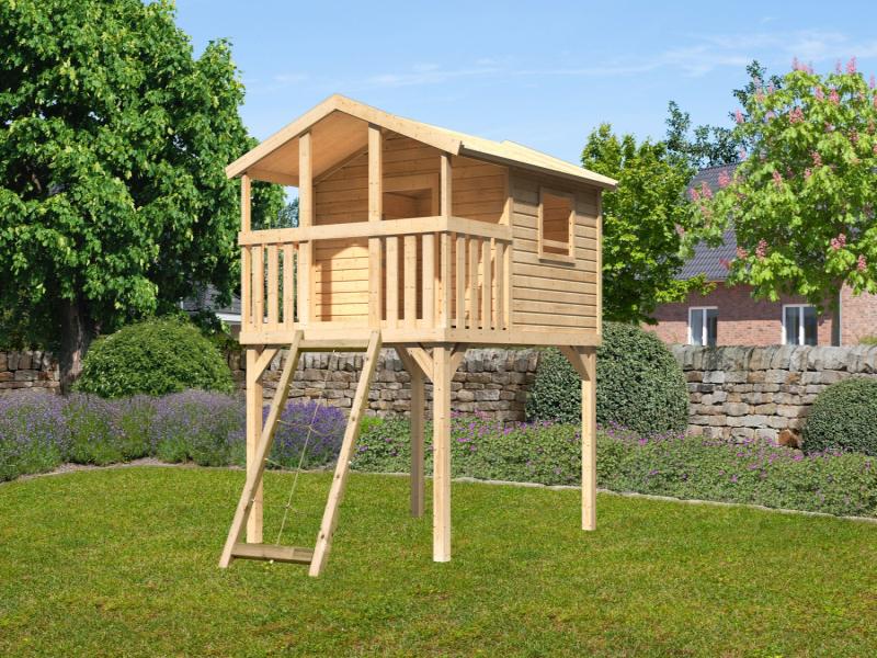 Karibu Stelzenhaus Benjamin naturbelassen mit Netzrampe