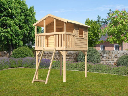 Karibu Stelzenhaus Benjamin naturbelassen mit Netzrampe