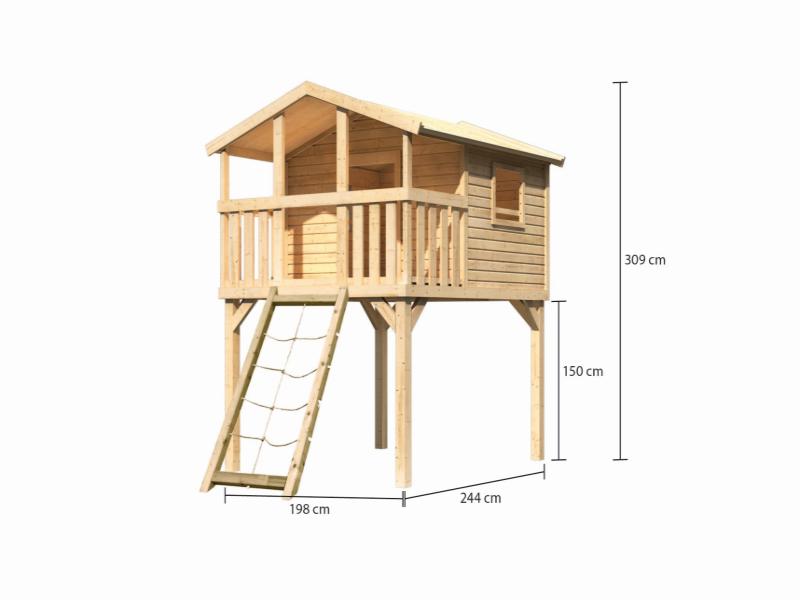 Karibu Stelzenhaus Benjamin naturbelassen mit Netzrampe