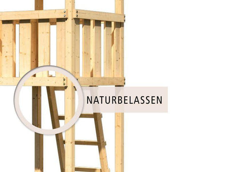 Karibu Stelzenhaus Benjamin naturbelassen mit Holzrampe