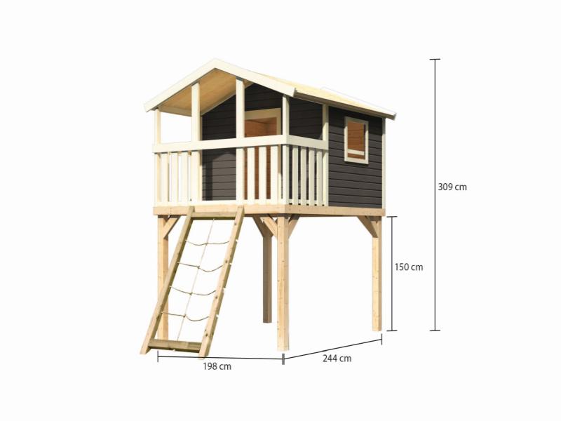 karibu Stelzenhaus Benjamin terragrau mit Netzrampe
