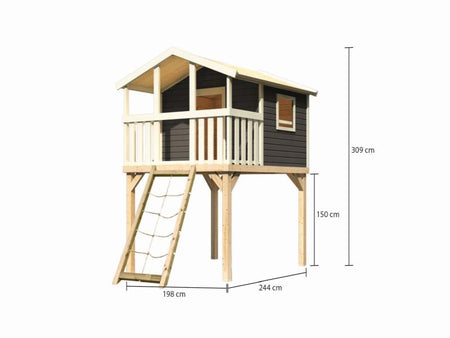 karibu Stelzenhaus Benjamin terragrau mit Netzrampe