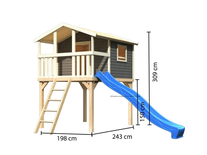 Karibu Stelzenhaus Benjamin terragrau mit Rutsche in blau