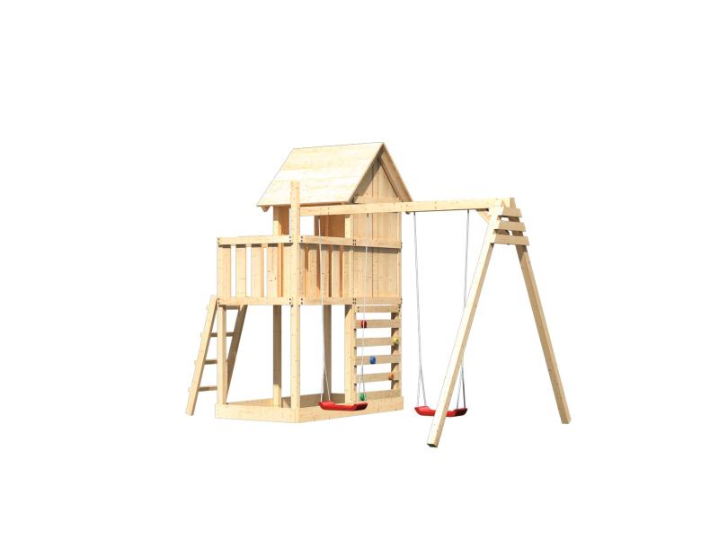 Karibu Stelzenhaus Frieda + Doppelschaukel + Kletterwand