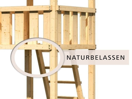 Karibu Stelzenhaus Frieda + Rutsche blau + Anbauplattform + Kletterwand