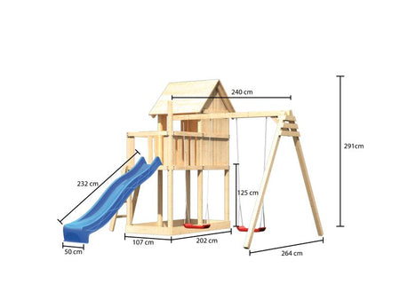 Karibu Stelzenhaus Frieda + Rutsche blau + Doppelschaukel