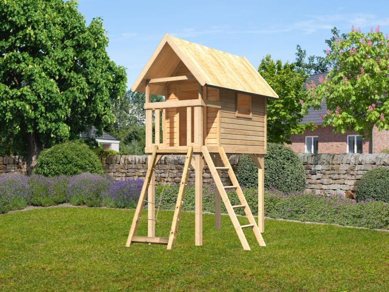 Karibu Stelzenhaus Gernegross naturbelassen mit Netzrampe