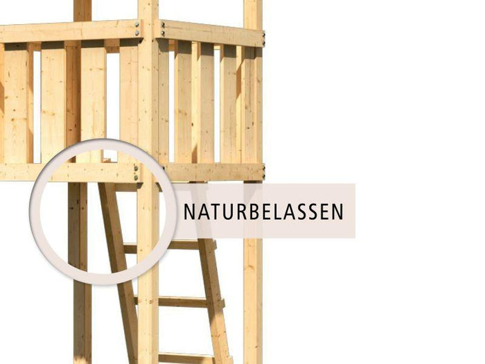 Karibu Stelzenhaus Gernegross naturbelassen mit Holzrampe