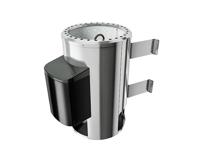 Nanja - Karibu Sauna Plug & Play 3,6 kW Ofen, ext. Steuerung - mit Dachkranz - Klarglas Ganzglastür