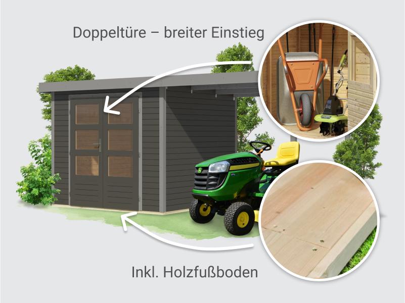 Osb smart chocie Hybrid Gartenhaus Woodtallic 3 B terragrau/graualuminium, im Set mit Fußboden,  ink