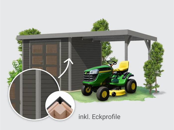 Osb smart chocie Hybrid Gartenhaus Woodtallic 3 B terragrau/graualuminium, im Set mit Fußboden,  ink