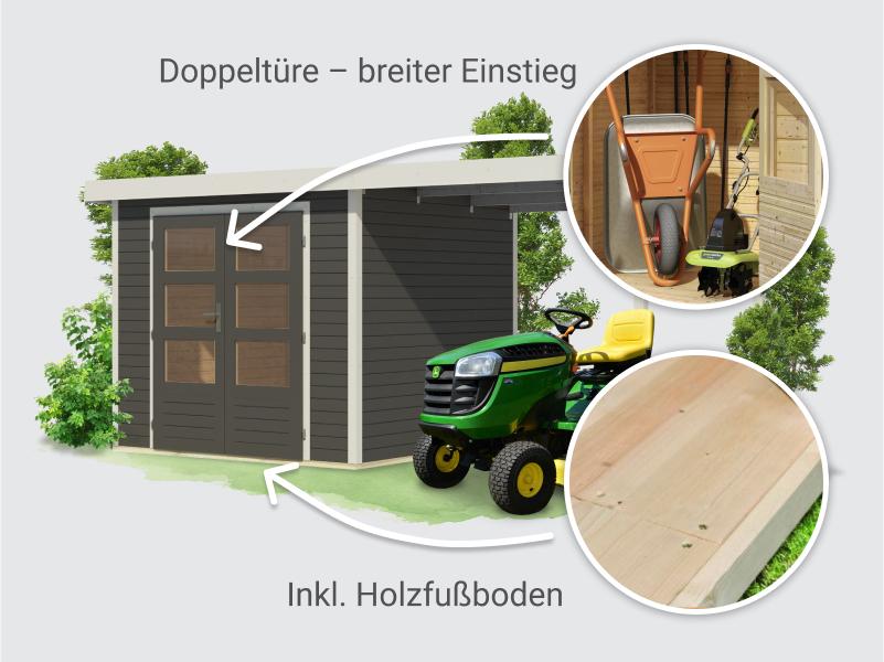 Osb smart choice Hybrid Gartenhaus Woodtallic 3 B terragrau/weiß, im Set mit Fußboden,  inkl. 2,35 m