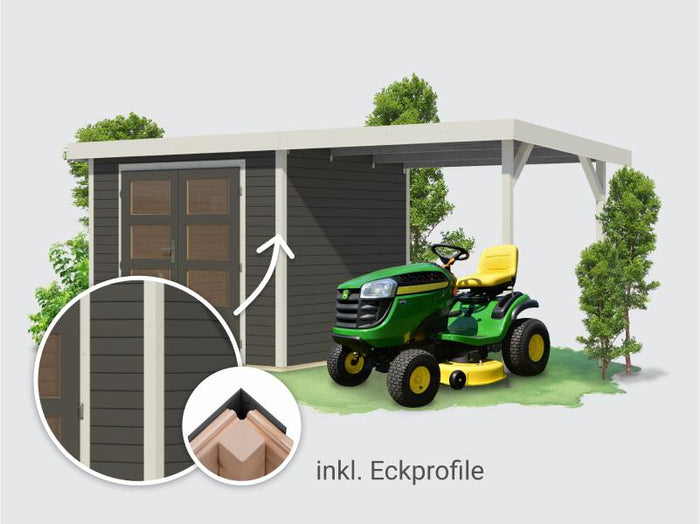 Osb smart choice Hybrid Gartenhaus Woodtallic 3 B terragrau/weiß, im Set mit Fußboden,  inkl. 2,35 m