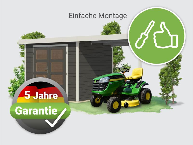 Osb smart choice Hybrid Gartenhaus Woodtallic 3 B terragrau/weiß, im Set mit Fußboden,  inkl. 2,35 m