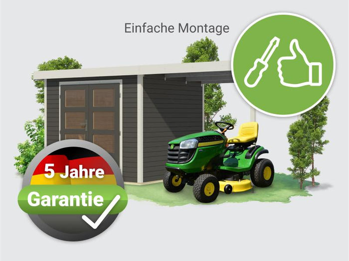 Osb smart choice Hybrid Gartenhaus Woodtallic 3 B terragrau/weiß, im Set mit Fußboden,  inkl. 2,35 m