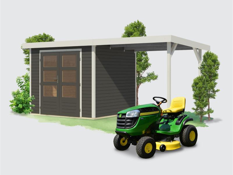 Osb smart choice Hybrid Gartenhaus Woodtallic 3 B terragrau/weiß, im Set mit Fußboden,  inkl. 2,35 m