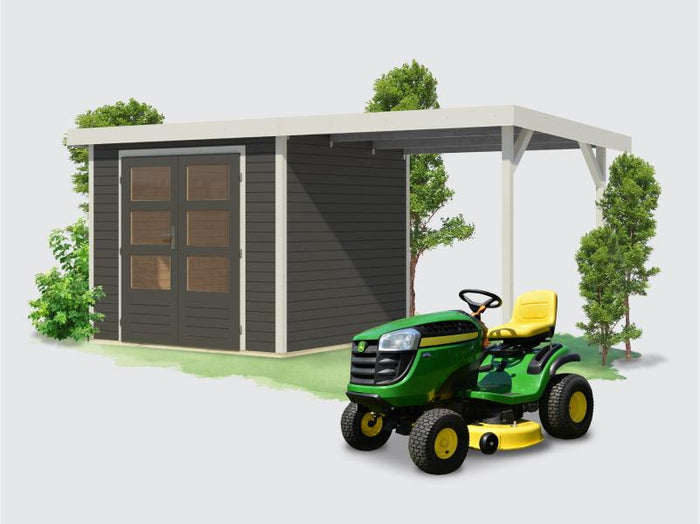 Osb smart choice Hybrid Gartenhaus Woodtallic 3 B terragrau/weiß, im Set mit Fußboden,  inkl. 2,35 m