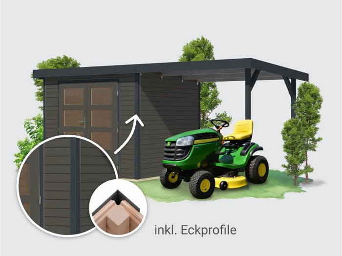 Osb smart choice Hybrid Gartenhaus Woodtallic 3 B terragrau/anthrazit, im Set mit Fußboden, inkl. 2,