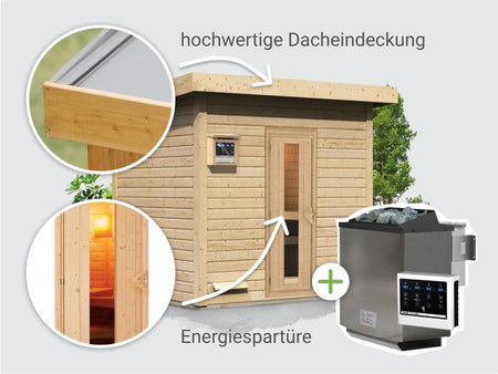 Osb smart choice Saunahaus Hella 3  38 mm - inkl. 9 kW Bioofen ext. Steuerung - inkl. Dacheindeckung