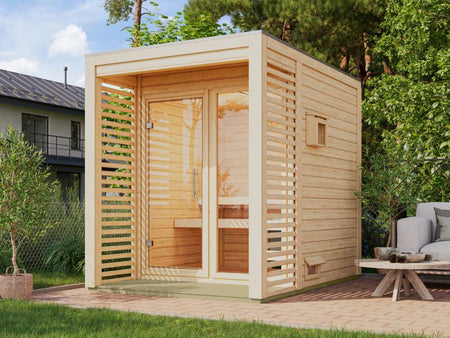 Osb smart choice Saunahaus Patio 1, 38 mm naturbelassen -inkl. 9 kW Bioofen ext. Steuerung- inkl. Da