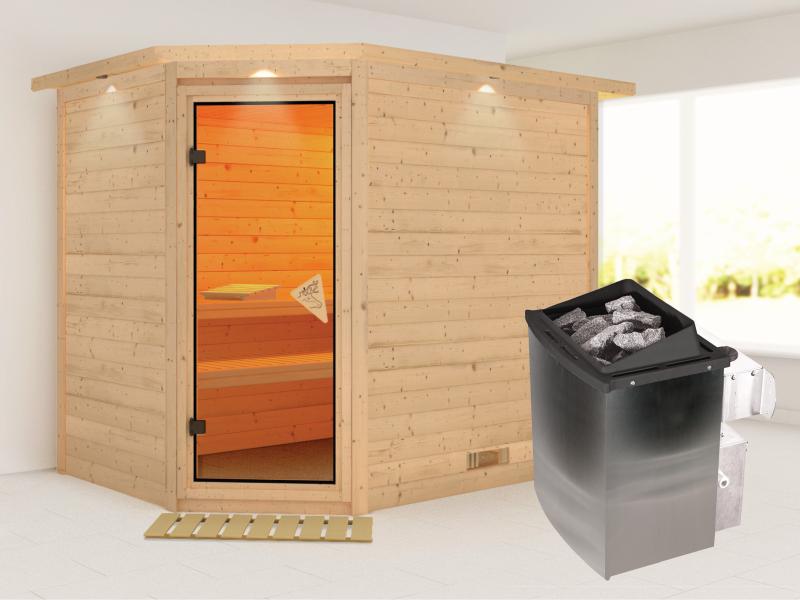 Tanami - Karibu Sauna inkl. 9-kW-Ofen - mit Dachkranz -