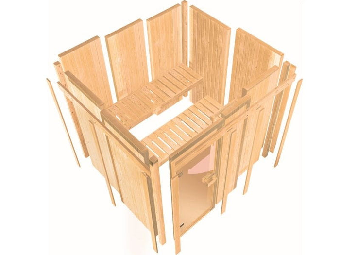 Tonja - Karibu Sauna Plug & Play inkl. 3,6 kW-Ofen int. Steuerung - ohne Dachkranz -